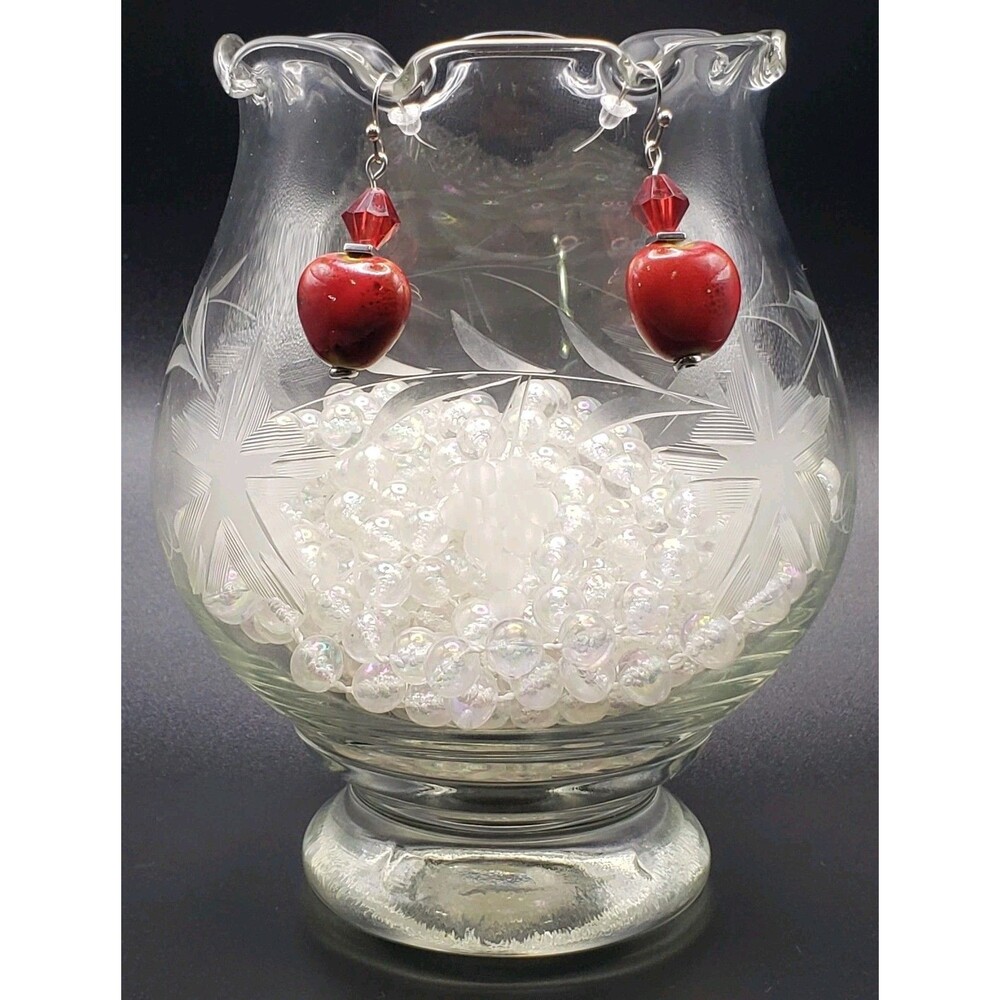 Red Heart Ceramic & Glass Bead Costume Dangle Drop Fashion Earrings Handmade!!!!